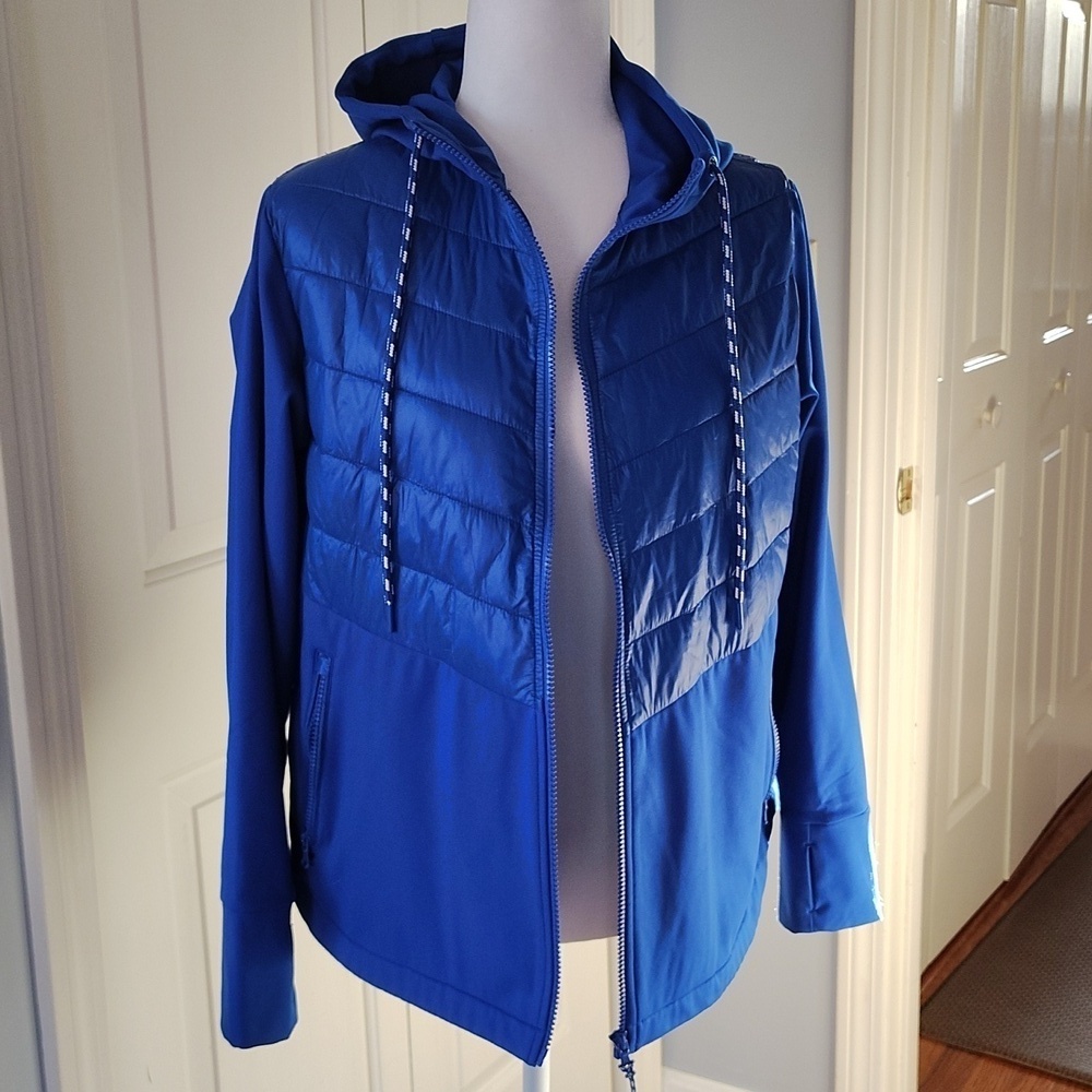 Lou & Grey Chevron Hooded Puffer Jacket Cobalt Blue M - Picture 4 of 13